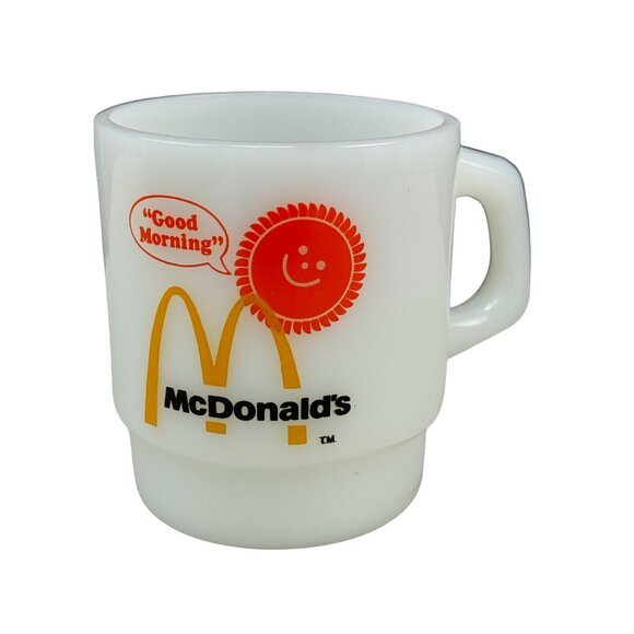Vintage McDonald's "Good Morning" Fire-King Anchor Hocking Milk Glass Mug - Picture 1 of 5